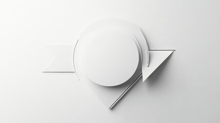 Wall Mural - 3d render of a white geometric shape with circular elements and intersecting lines on a plain backgr