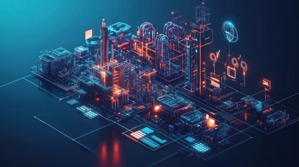 Aufkleber - Futuristic digital city of interconnected components