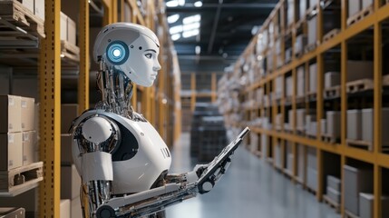 Poster - Warehouse robot working in a distribution center