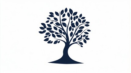 digital illustration of a stylized tree with numerous dark green leaf shapes forming a full canopy.