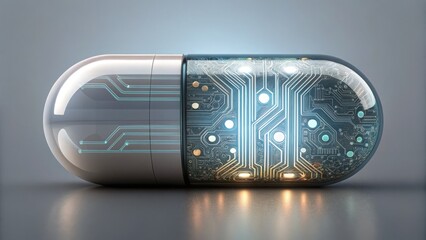 Fototapete - Futuristic Layered Pill Capsule with AI Circuit Design in Gigapixel