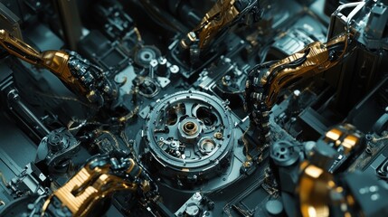 Leinwandbilder - Complex automated assembly of intricate machinery