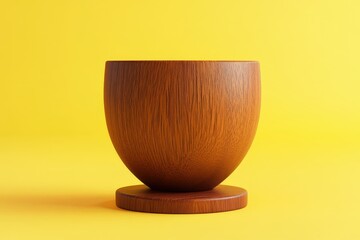 Poster - Wooden bowl on a yellow background with a simple design.