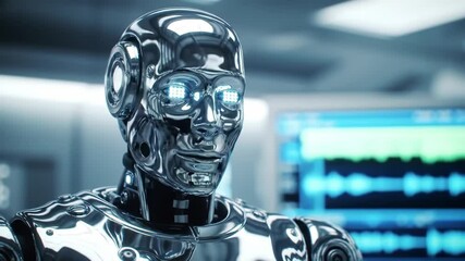 Advanced humanoid robot showcases high-tech features and intelligent design in laboratory setting
