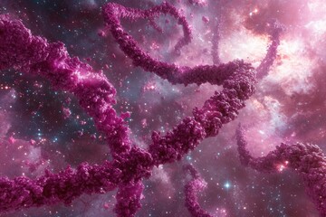 Wall Mural - cosmic strands intertwine in a sea of sparkling nebulas and astral dust. pink and purple