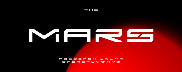 Leinwandbilder - Futuristic space alphabet, angular sci-fi letters, bold tech font for space-age branding, digital headline, interstellar typography, galactic typographic design. Vector typeset.