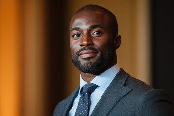Poster - A portrait of a well-dressed Black man with a serious expression, exuding confidence and professionalism.