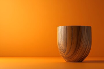 Poster - Simple wooden bowl against an orange backdrop.