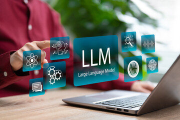 llm, ai large language model concept, businesswoman use laptop and an application with general-purpo