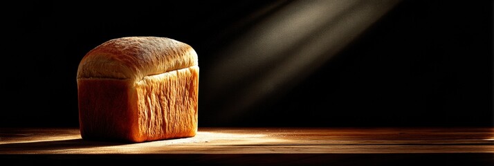 Leinwandbilder - Unique Loaf of Bread Illuminated Dramatically in a Dark Setting Highlighting Its Texture and Details Generative AI