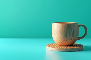 Poster - Simple wooden mug on a teal background.