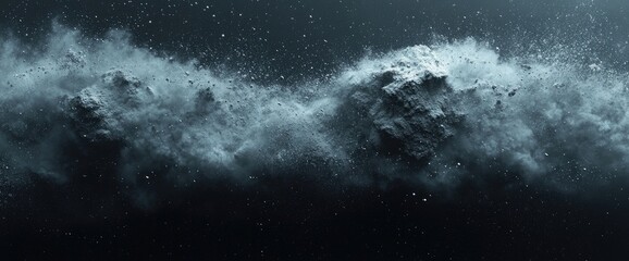 Wall Mural - floating cosmic dust clouds amid a dark, speckled space, giving a ethereal, celestial texture