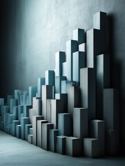 Aufkleber - Economic Bar Chart Reimagined as a Fortress Wall Structure Showcasing Growth and Resilience in a Modern Artistic Installation Generative AI