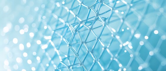 Fototapete - 青色の抽象的な背景に重なる幾何学的な網目状のパターンデザイン