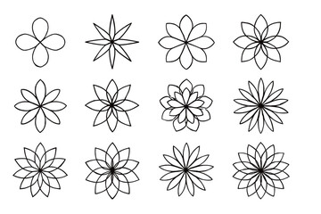 Poster - abstract geometric flower shapes set isolated on white background