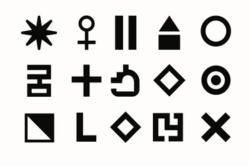 Poster - abstract black geometric shapes and symbols on white background