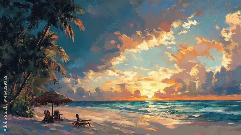 lounge music album cover art beach dawn tropical -- Stock Illustration ...