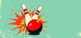 Retro bowling pin & ball vector pop art explosion on vintage background, illustration,  pin art