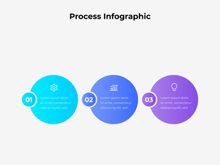 Fototapete - Modern three step infographic with gradient circles and icons, ideal for visualizing business processes, workflow, or planning stages