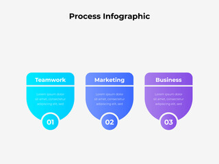 Poster - Colorful three step infographic with labels for teamwork, marketing, and business. Ideal for presentations, workflows, or strategic planning visuals