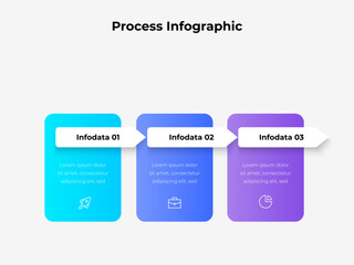 Poster - A visually appealing infographic outlining a three step process with stylish gradient backgrounds, arrows, and vector icons, perfect for business, workflow presentations, and data visualization