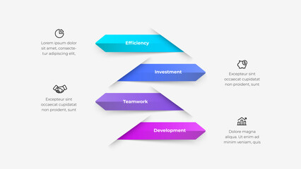 Aufkleber - Colorful Infographic Design Representing Efficiency, Investment, Teamwork, and Development Values