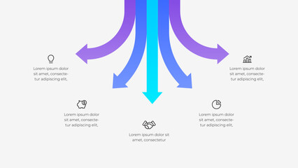 Poster - Colorful six arrow infographic illustrating business or project process flow, ideal for strategy, teamwork, data analysis, and planning visuals