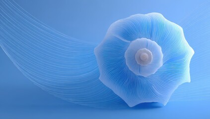 Wall Mural - abstract blue shape with flowing lines on a gradient blue background, resembling a digital or organi