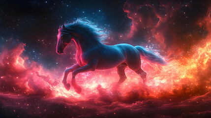 abstract image of a galloping horse in pastel galaxy with trail effects
