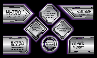 Wall Mural - silver banner label purple light technology futuristic cyber geometric style design modern for produ