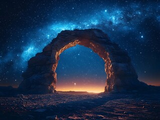 Wall Mural - starry night sky above an ancient stone archway