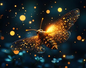 Wall Mural - glowing firefly against a starry night sky