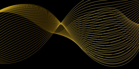 Wall Mural - abstract technology and science concept flowing golden wave, curved lines on transparent background.