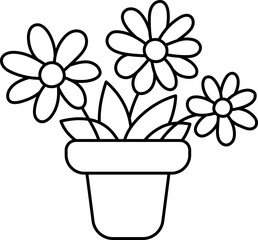 Wall Mural - Vector black and white cartoon flower pot clipart. Garden or home decorative plant line icon isolated on white background. Forest nature blooming houseplant illustration, coloring page