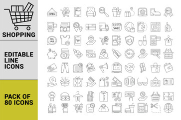 Shopping line icons editable bundle, shopping icons, shopping editable icons bundle