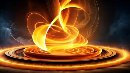 Poster - Fiery swirling vortex descends upon a spinning, circular platform, emanating radiant energy.