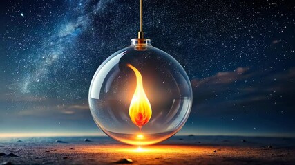Poster - Eternal Flame Suspended in a Glass Orb Under a Starry Night Sky