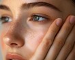 © 9BEi - Close-up of a Young Woman's Face, Showing Freckles and Soft Skin
