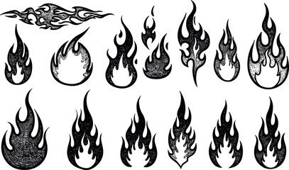 Fire flame icon. Brush grunge illustration. Crayon vector paint logo. Graphic background. Spray fire symbol. Doodle y2k flame. Hot crayon texture grafitti. Heat shape, abstract stroke