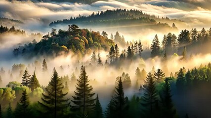 Poster - Misty Mountain Sunrise A Breathtaking View of Nature's Majesty