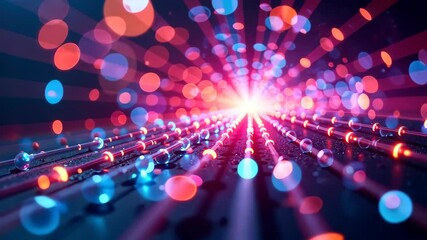 Poster - Glowing orbs pulse along illuminated pathways, converging towards a brilliant light source.