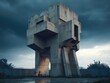 © Image Tree - Monumental concrete structure towers under a stormy sky, blending architectural brutalism with surreal design elements. An imposing monolithic form.