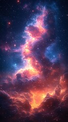 Wall Mural - vivid cosmic nebula illuminating the night sky with glowing colors and distant stars in an expansive