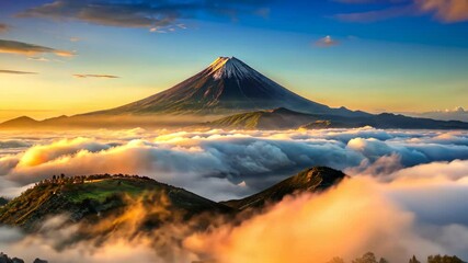 Poster - Majestic Mountain Peak Above a Sea of Clouds at Sunrise