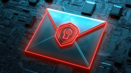 Wall Mural - futuristic envelope design with lock symbol on circuit board background for digital security concept