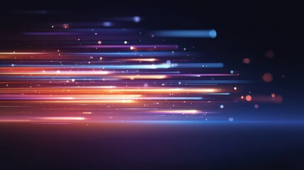Wall Mural - dynamic streaks of colorful light trails move horizontally across a dark background, creating a sens