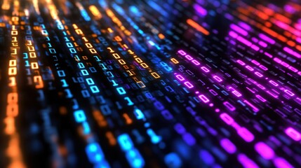 binary code streams with colorful illumination