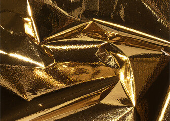 Aufkleber - Gold foil texture with a shiny, crinkled metallic surface. Bright yellow, reflective pattern with a