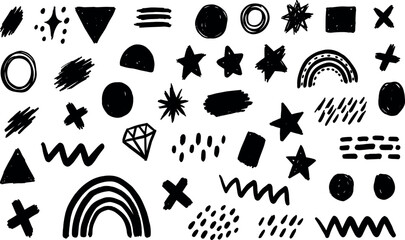 Geometric shape pattern. Brush crayon figure. Abstract seamless background. Black simple shape vector. Paint of organic figure and stroke, bold black white bg,