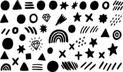 geometric shape pattern. brush crayon figure. abstract seamless background. black simple shape vecto
